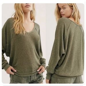 Free People / We the Free Santa Clara waffle knit thermal long sleeve top green